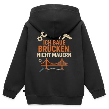 Ich baue Brücken, nicht Mauern - lustiger Spruch - Kinder Premium Organic Zip Hoodie - Schwarz - Hinten - AI Model Kid Male (0cm)