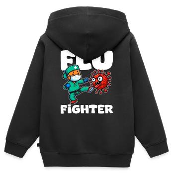 COMBATTANT DE LA GRIPPE - CADEAU INFIRMIÈRE - Sweat Premium à capuche zippé enfant bio - noir - Dos - AI Model Kid Male (0cm)