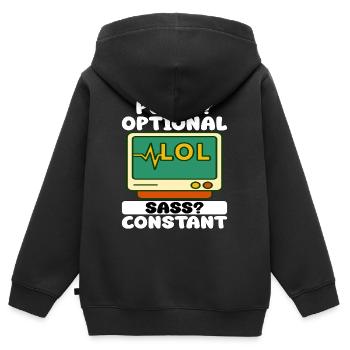 POULS? FACULTATIF, SASS ? CONSTANT - CADEAU D’INFIRMIÈRE - Sweat Premium à capuche zippé enfant bio - noir - Dos - AI Model Kid Male (0cm)