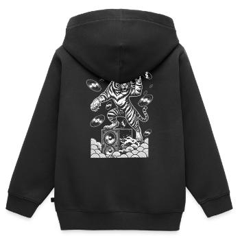 Musik Raubkatze Shirt: Vinyl Vibes & Tiger Sound - Kinder Premium Organic Zip Hoodie - Schwarz - Hinten - AI Model Kid Male (0cm)