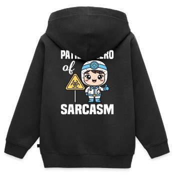 PATIENT ZÉRO DU SARCASME - CADEAU DE MÉDECIN - Sweat Premium à capuche zippé enfant bio - noir - Dos - AI Model Kid Male (0cm)