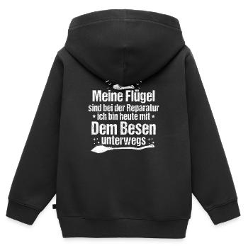 Halloween Meine Flügel sind bei der Reparatur - Kinder Premium Organic Zip Hoodie - Schwarz - Hinten - AI Model Kid Male (0cm)