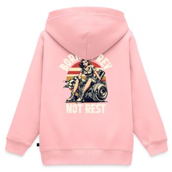 Petrolhead Auto Born pour faire tourner et non pour se reposer - Sweat Premium à capuche zippé enfant bio - rose - Dos - AI Model Kid Female (0cm)