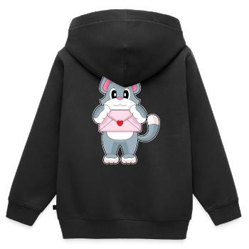 Katze Liebesbrief - Kinder Premium Organic Zip Hoodie - Schwarz - Hinten - AI Model Kid Male (0cm)