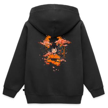 Geisha mit Kirschblüten Tempel - Kinder Premium Organic Zip Hoodie - Schwarz - Hinten - AI Model Kid Male (0cm)