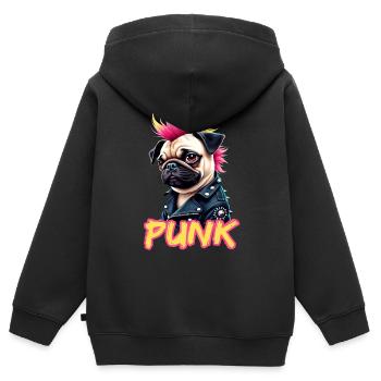 Punk Carlin avec mohawk et veste en cuir pour - Sweat Premium à capuche zippé enfant bio - noir - Dos - AI Model Kid Male (0cm)
