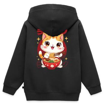 Chaton avec des ramen dans le style kawaii - Sweat Premium à capuche zippé enfant bio - noir - Dos - AI Model Kid Male (0cm)