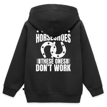J’ai besoin de nouveaux fers à cheval, ceux-ci ne fonctionnent pas - Sweat Premium à capuche zippé enfant bio - noir - Dos - AI Model Kid Male (0cm)