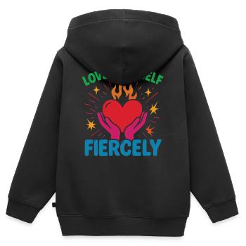 Love Yourself Fiercely Mindfulness Affirmation - Kids Premium Organic Zip-up Hoodie - black - Back - AI Model Kid Male (0cm)