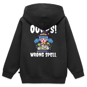 OUPS ! MAUVAIS SORT - SORCIÈRE HALLOWEEN - Sweat Premium à capuche zippé enfant bio - noir - Dos - AI Model Kid Male (0cm)