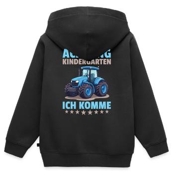 Attention kindergarten, I'm coming tractor - Kids Premium Organic Zip-up Hoodie - black - Back - AI Model Kid Male (0cm)