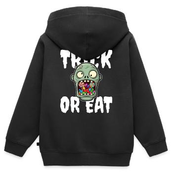 SÜSSES ODER ESSEN - ZOMBIE HALLOWEEN - Kinder Premium Organic Zip Hoodie - Schwarz - Hinten - AI Model Kid Male (0cm)