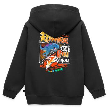 7ème anniversaire dinosaure T Rex - Sweat Premium à capuche zippé enfant bio - noir - Dos - AI Model Kid Male (0cm)