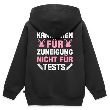 Tierschutz KANINCHEN FÜR ZUNEIGUNG NICHT FÜR TESTS - Kinder Premium Organic Zip Hoodie - Schwarz - Hinten - AI Model Kid Male (0cm)