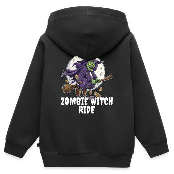 ZOMBIE WITCH RIDE - ZOMBIE HALLOWEEN - Kinder Premium Organic Zip Hoodie - Schwarz - Hinten - AI Model Kid Male (0cm)