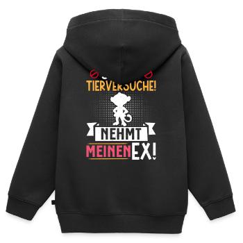 Tierschutz STOPPT TIERVERSUCHE NEHMT MEINEN EX - Kinder Premium Organic Zip Hoodie - Schwarz - Hinten - AI Model Kid Male (0cm)