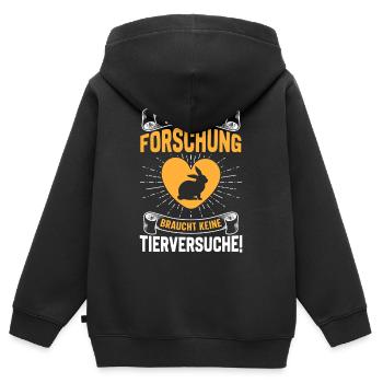 Tierschutz MODERNE FORSCHUNG BRAUCHT KEINE - Kinder Premium Organic Zip Hoodie - Schwarz - Hinten - AI Model Kid Male (0cm)