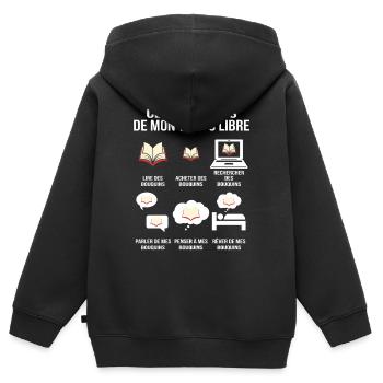 Ce que je fais de mon temps libre Bouquins Addict - Sweat Premium à capuche zippé enfant bio - noir - Dos - AI Model Kid Male (0cm)