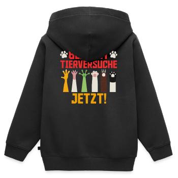 Tierwohl BEENDET TIERVERSUCHE JETZT LUSTIG - Kinder Premium Organic Zip Hoodie - Schwarz - Hinten - AI Model Kid Male (0cm)
