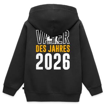 Paternité PÈRE DE L’ANNÉE 2026 DRÔLE - Sweat Premium à capuche zippé enfant bio - noir - Dos - AI Model Kid Male (0cm)