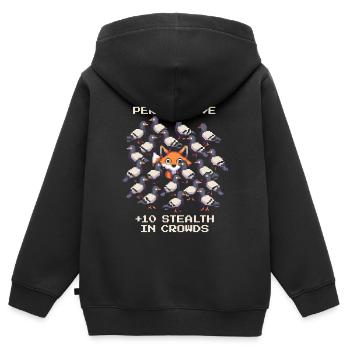 Avantage actif : +10 Camouflage | Introverti - Sweat Premium à capuche zippé enfant bio - noir - Dos - AI Model Kid Male (0cm)