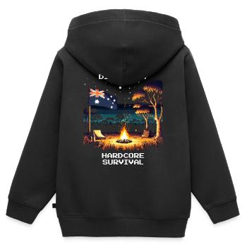Australie : Survie hardcore | Brousse - Sweat Premium à capuche zippé enfant bio - noir - Dos - AI Model Kid Male (0cm)