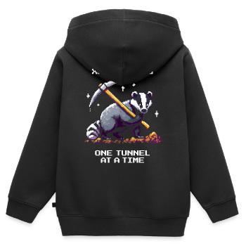 XP farmen – Tunnel für Tunnel | Dachs Buddeln Wald - Kinder Premium Organic Zip Hoodie - Schwarz - Hinten - AI Model Kid Male (0cm)