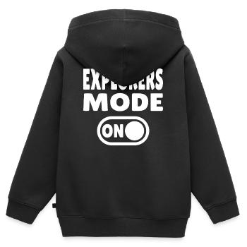 Mode Explorateurs ON – Pour les explorateurs du monde réel - Sweat Premium à capuche zippé enfant bio - noir - Dos - AI Model Kid Male (0cm)