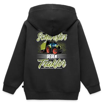Tausche Schwester Gegen Traktor - Kinder Premium Organic Zip Hoodie - Schwarz - Hinten - AI Model Kid Male (0cm)