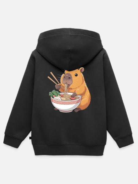 Capybara Ramen Kawaii Mit Biene - Kinder Premium Organic Zip Hoodie - Schwarz