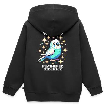 Perk aktiv: Gefiederter Sidekick | Wellensittich - Kinder Premium Organic Zip Hoodie - Schwarz - Hinten - AI Model Kid Male (0cm)