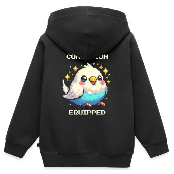 Kleiner Begleiter ausgerüstet | Wellensittich - Kinder Premium Organic Zip Hoodie - Schwarz - Hinten - AI Model Kid Male (0cm)