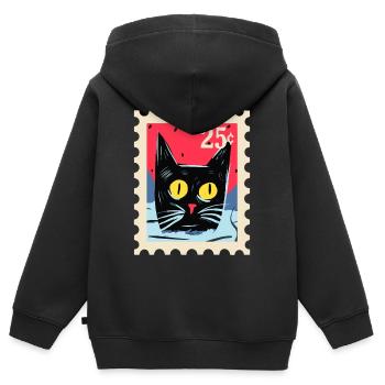 Kunstvoller Katze als Briefmarke - Kinder Premium Organic Zip Hoodie - Schwarz - Hinten - AI Model Kid Male (0cm)