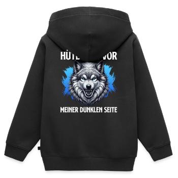 Wolf Spirit HÜTE DICH VOR MEINER DUNKLEN SEITE - Kinder Premium Organic Zip Hoodie - Schwarz - Hinten - AI Model Kid Male (0cm)