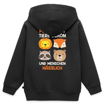 Tierschutz PELZ MACHT TIERE SCHÖN MENSCHEN NICHT - Kinder Premium Organic Zip Hoodie - Schwarz - Hinten - AI Model Kid Male (0cm)