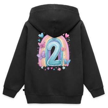 Pastel Rainbow 2 Years Second Birthday - Kids Premium Organic Zip-up Hoodie - black - Back - AI Model Kid Male (0cm)