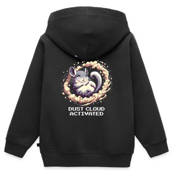 Statuseffekt: Staubwolke aktiv | Chinchilla - Kinder Premium Organic Zip Hoodie - Schwarz - Hinten - AI Model Kid Male (0cm)