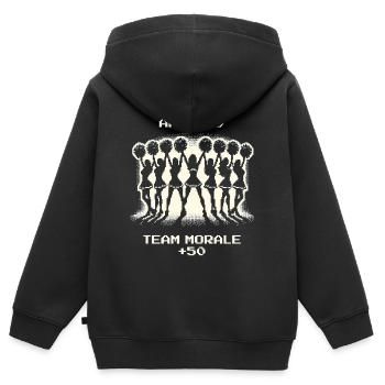 Team-Moral +50 | Cheerleading - Kinder Premium Organic Zip Hoodie - Schwarz - Hinten - AI Model Kid Male (0cm)