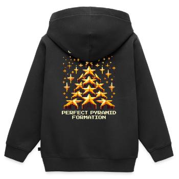 Kritischer Treffer: Top-Pyramide | Cheerleading - Kinder Premium Organic Zip Hoodie - Schwarz - Hinten - AI Model Kid Male (0cm)