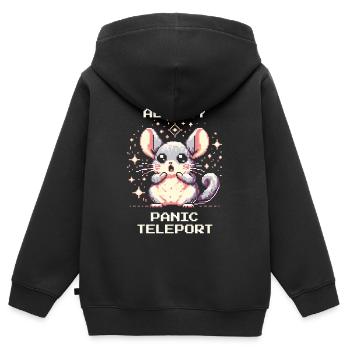 Capacité principale : Téléportation panique | Chinchilla - Sweat Premium à capuche zippé enfant bio - noir - Dos - AI Model Kid Male (0cm)