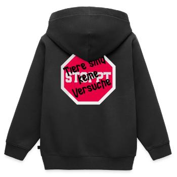 Tierversuch TIERE SIND KEINE VERSUCHE LUSTIG - Kinder Premium Organic Zip Hoodie - Schwarz - Hinten - AI Model Kid Male (0cm)