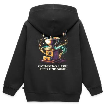 Grinden wie im Endgame | Espresso Kaffee - Kinder Premium Organic Zip Hoodie - Schwarz - Hinten - AI Model Kid Male (0cm)