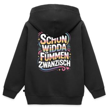 Schon Widda Fümmen Zwanzisch 50. Geburtstag - Kinder Premium Organic Zip Hoodie - Schwarz - Hinten - AI Model Kid Male (0cm)