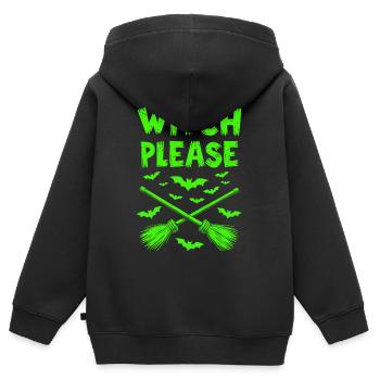 Sorcière s’il vous plaît – Balai de sorcière d’Halloween - Sweat Premium à capuche zippé enfant bio - noir - Dos - AI Model Kid Male (0cm)