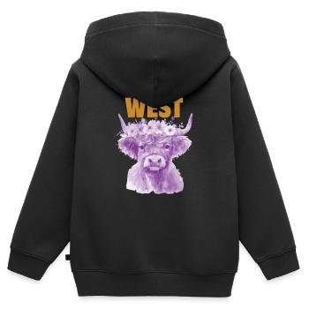 WILD WEST COW VIOLET - Kids Premium Organic Zip-up Hoodie - black - Back - AI Model Kid Male (0cm)