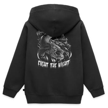 Wels, Waller, Welsangeln, Poisson-chat, Combattre la nuit - Sweat Premium à capuche zippé enfant bio - noir - Dos - AI Model Kid Male (0cm)