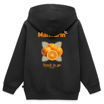 Mandarine | Snack To Go | Citrus Joy - Kinder Premium Organic Zip Hoodie - Schwarz - Hinten - AI Model Kid Male (0cm)