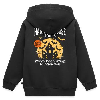 Visites de maisons hantées - Sweat Premium à capuche zippé enfant bio - noir - Dos - AI Model Kid Male (0cm)
