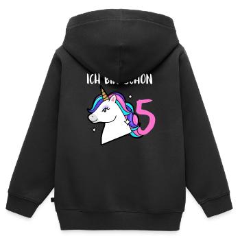 5e anniversaire J'ai déjà 5 ans Licorne - Sweat Premium à capuche zippé enfant bio - noir - Dos - AI Model Kid Male (0cm)
