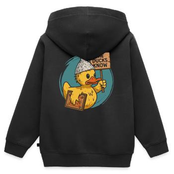Construction humoristique d’un temple de canard avec conspiration - Sweat Premium à capuche zippé enfant bio - noir - Dos - AI Model Kid Male (0cm)